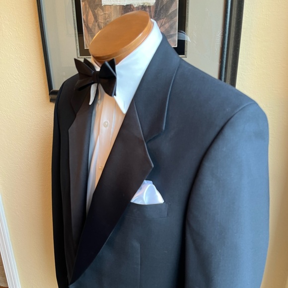 Albert Nipon All Wool 2 Piece Black Tuxedo Size 41R Pants W34” L29.5” - Picture 9 of 16